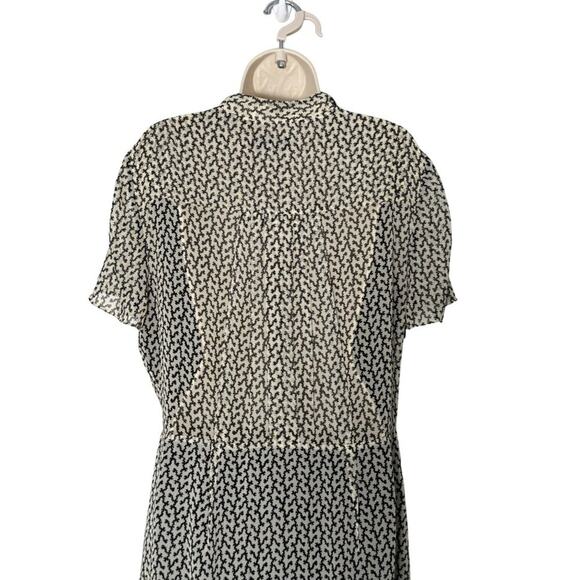 Reiss Paris Printed Mini Ruffle Chiffon Dress in Cream/Black Size 12 - Picture 14 of 16